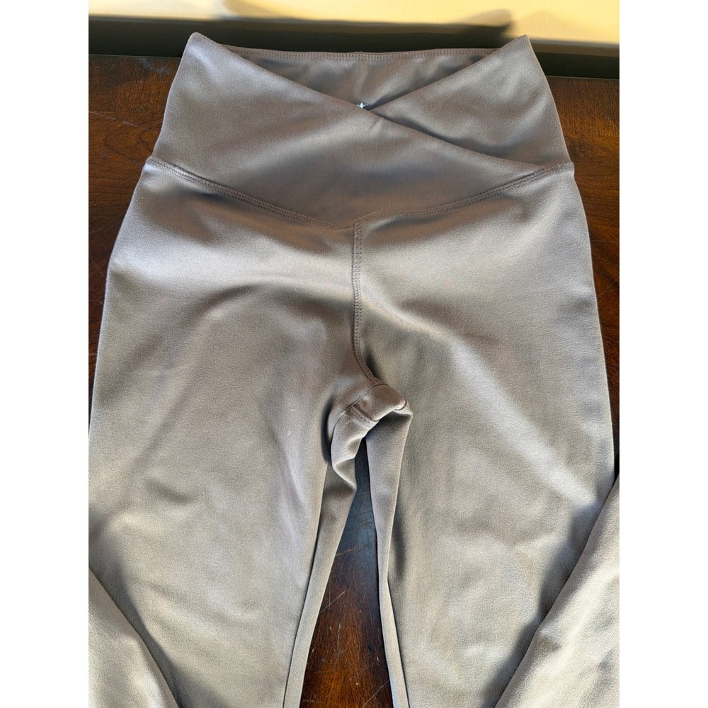 Danskin Womens Crossover Waist Flare Yoga Pants‎ Taupe Gray Side Slit XS